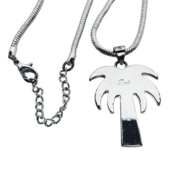 Best Silver Tone Snake Chain Necklace With Palm Tree Pendant & Earrings (5818) - Picture 7 of 10